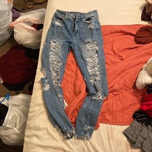 american eagle 00 mom & stretch jeans with multiple tips/holes